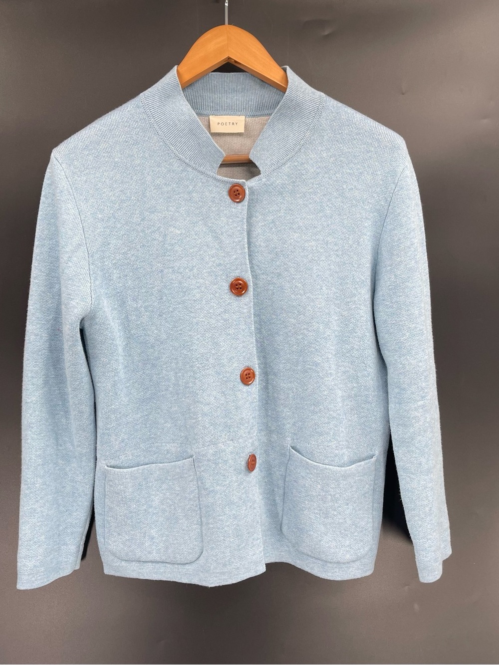 Poetry Light Blue Button-Front Double Knit Cardigan Jacket 100% Organic Cotton
